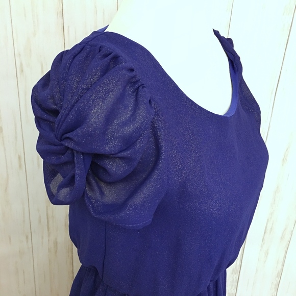 ANTHRO EVERLY Navy Blue Asymmetric Shimmer Dress - Picture 4 of 8